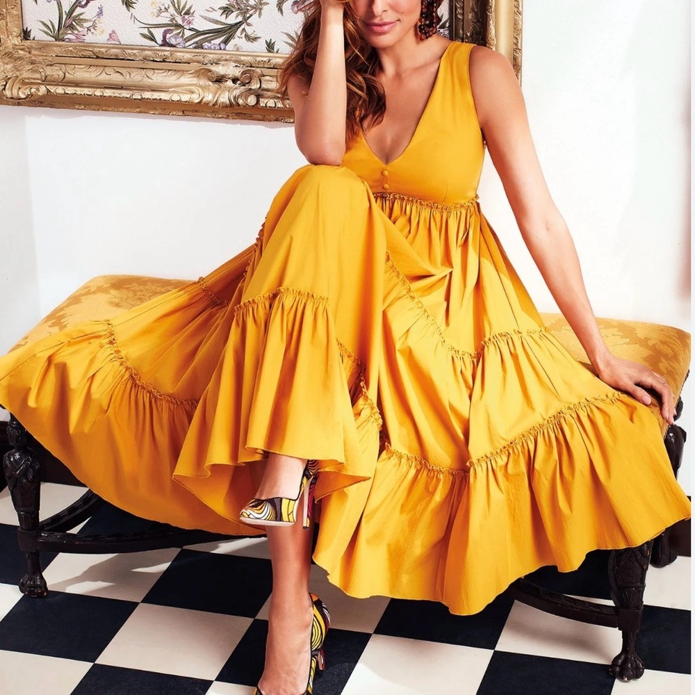 Eva Mendes Nymphea Dress Button Front Tank Tiered Flowy Dress